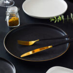 wing shaped wood grain bowl and plate