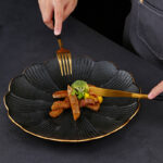nordic ammonite inspired round ceramic plate